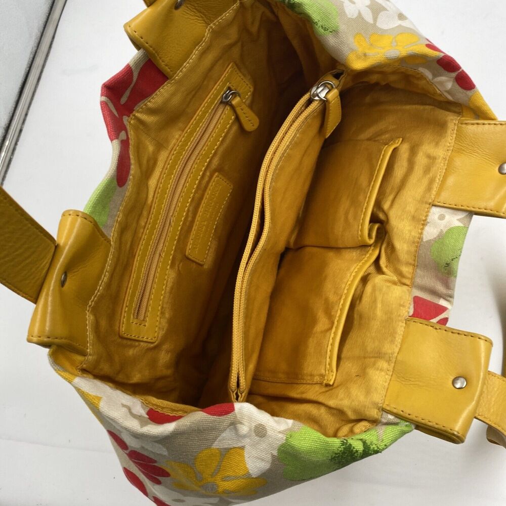 Audrey Brooke Leather Shoulder Bag Yellow Floral Hobo Slouchy - Picture 5 of 10